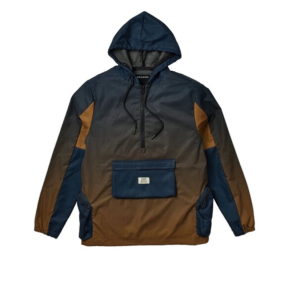 Reason Men’s Navy Brown Gradient ¼ Zip Utility Anorak Hooded Jacket Size L - Picture 1 of 8